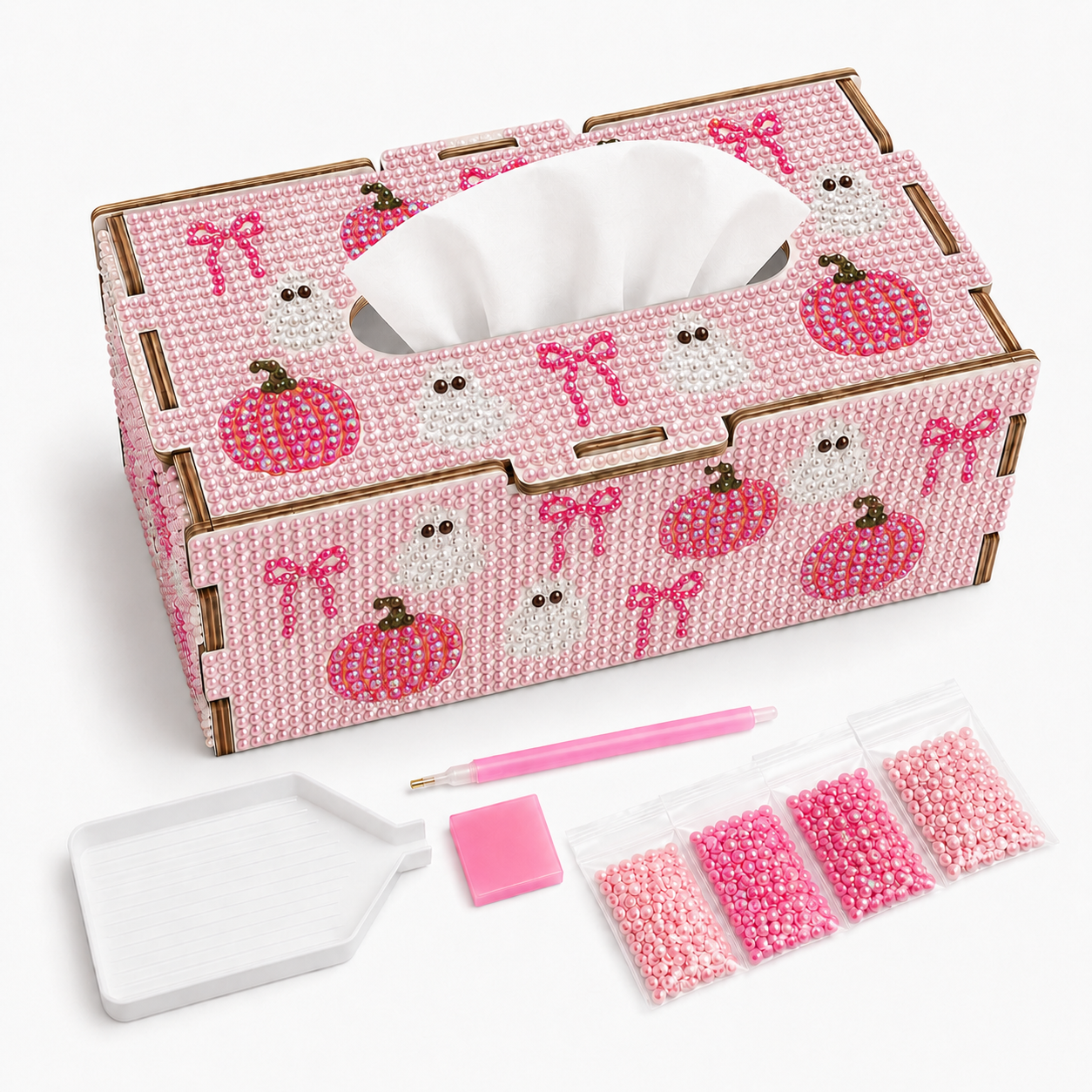 Pink Pumpkin & Boo - Pearls DIY Tissue Box