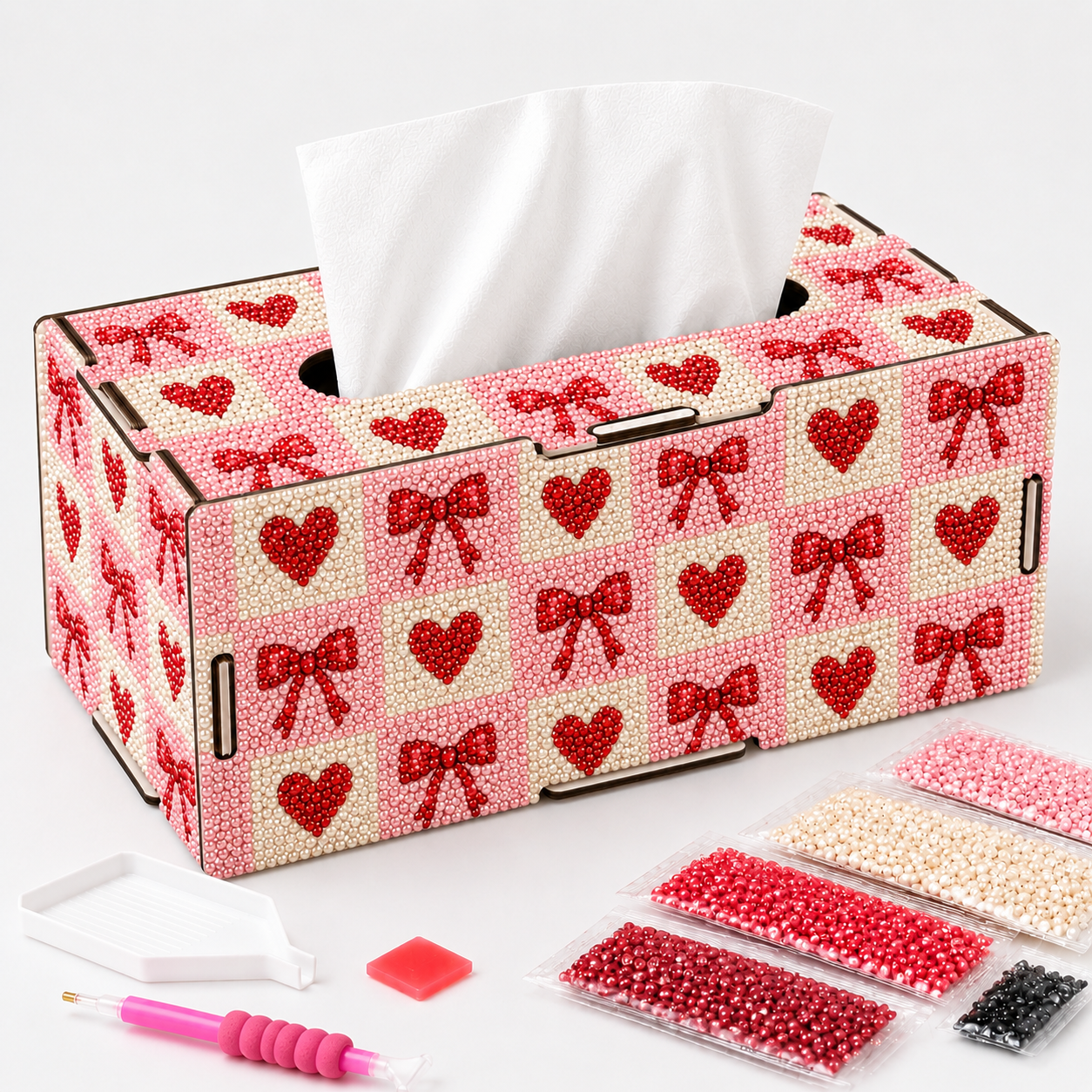 Bow & Heart - Pearls DIY Tissue Box