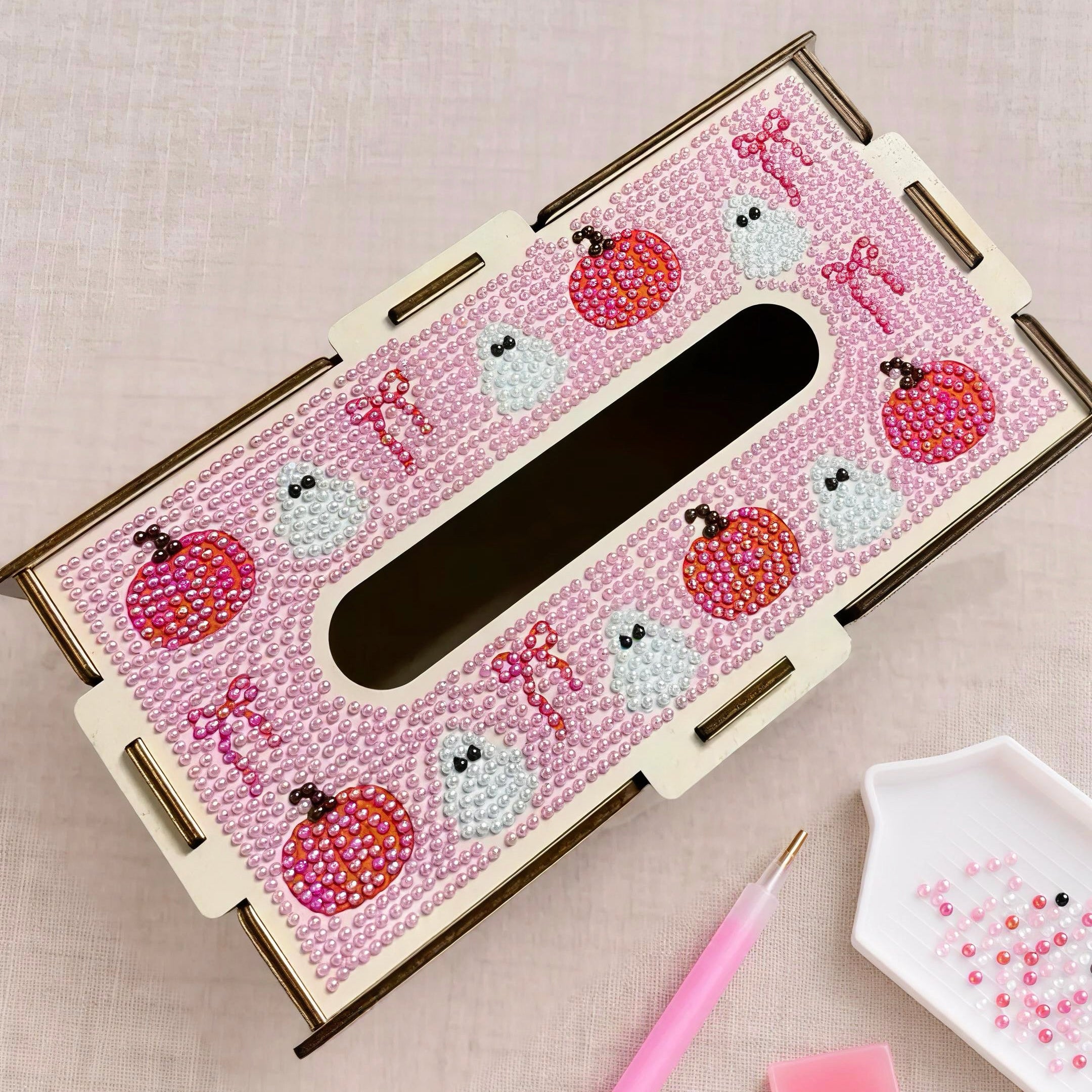 Pink Pumpkin & Boo - Pearls DIY Tissue Box
